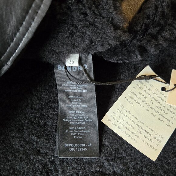SANDRO Oversized Shearling Leather Jacket - Picture 11 of 11